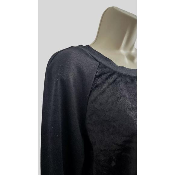 Ellie Tahari Velour Black Sweatshirt M Minimal Luxury Staple Classic Capsule - Picture 9 of 9